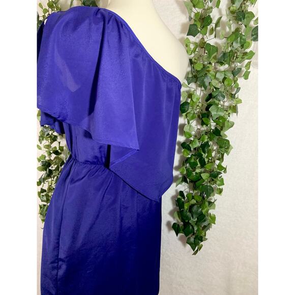 Vintage Hello Miss Royal Blue Asymmetrical One Sleeve Ruffle Mini Dress Small - Picture 7 of 8